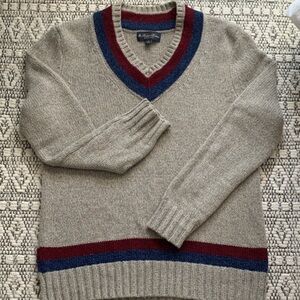 Brooks Brothers Gray V-Neck Sweater with Blue and Red Accents